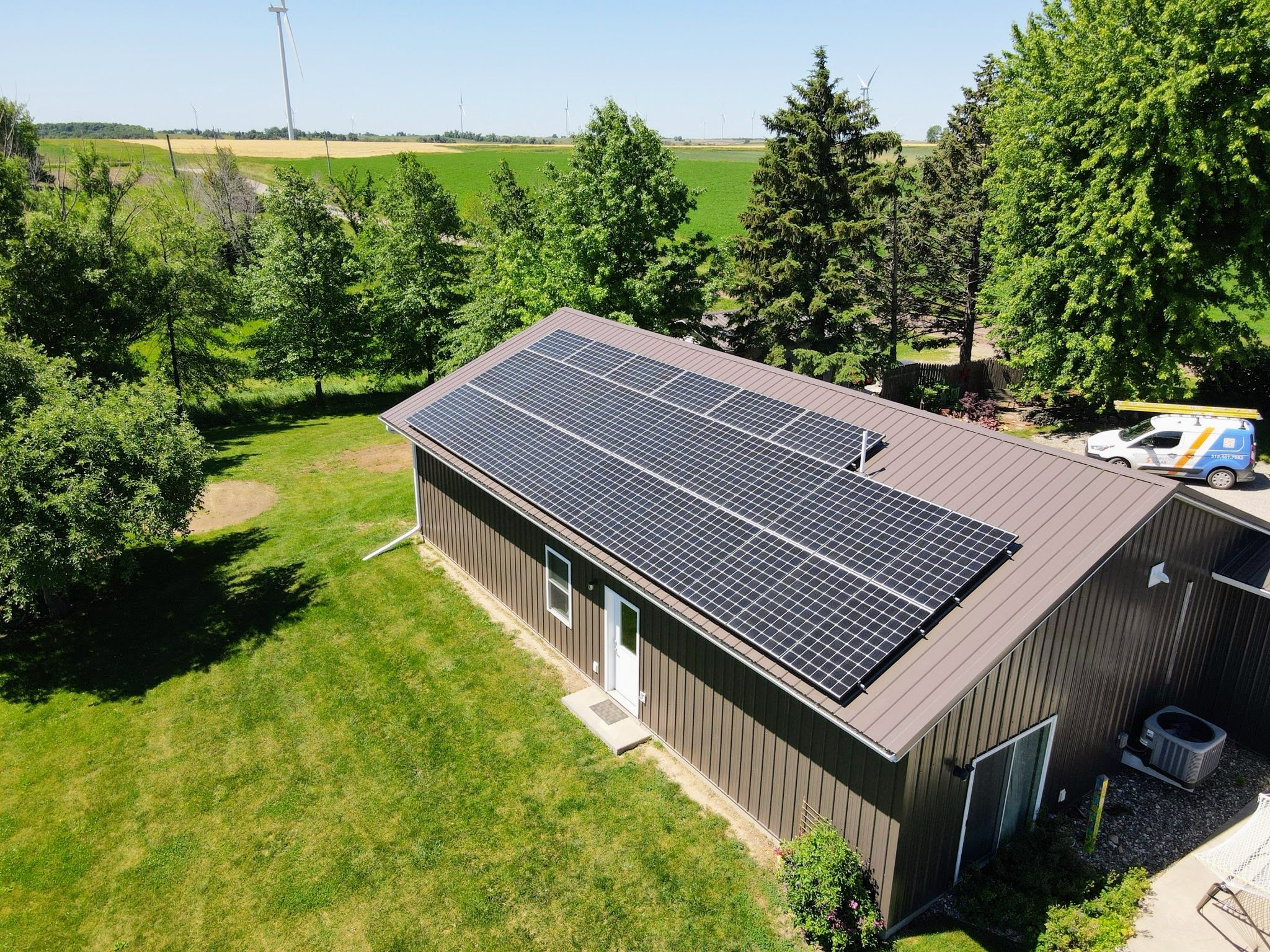 Iowa farm solar panel install garage rooftop